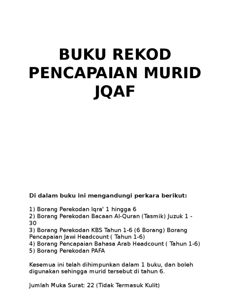 Buku Rekod Pencapaian Murid Jqaf Pdf