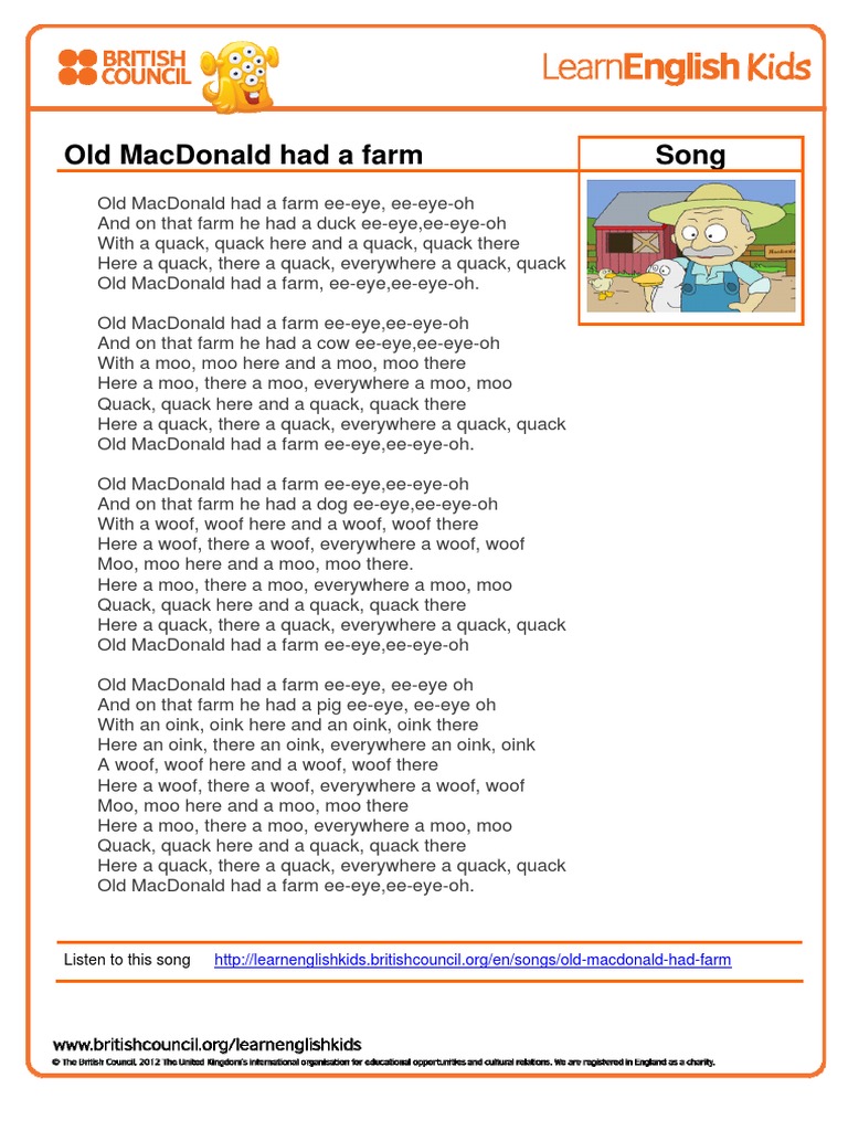 Songs Old Macdonald Had A Farm Lyrics Final 2012 12 19 PDF | PDF