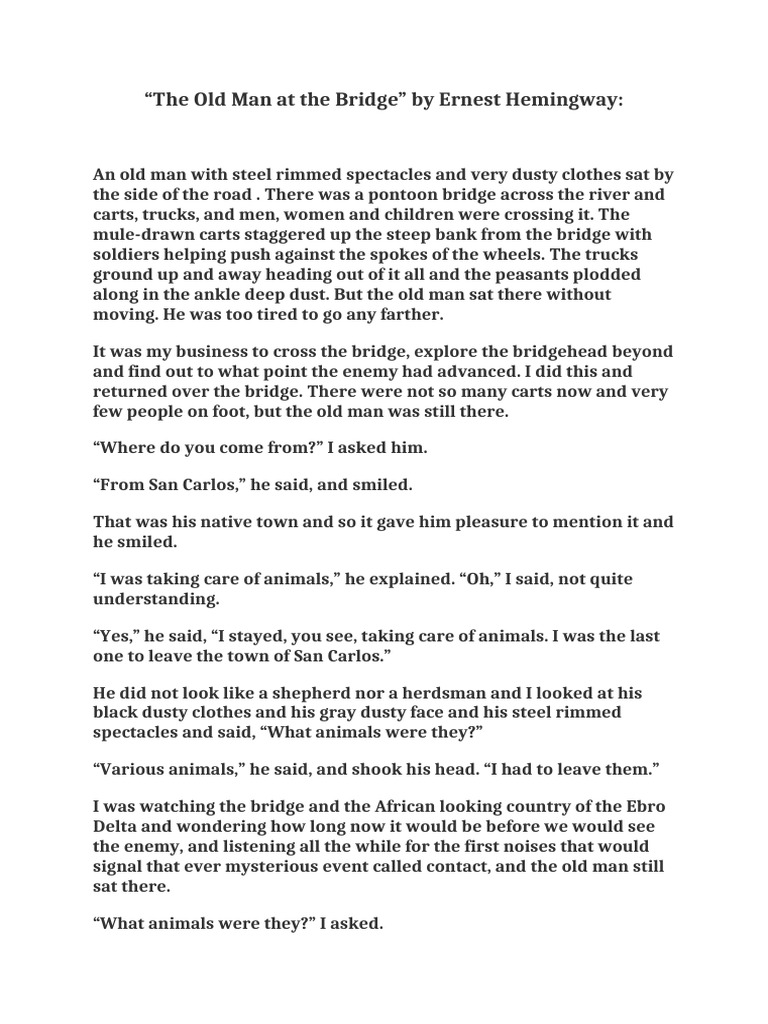 " The Old Man at The Bridge" by Ernest Hemingway PDF Snow Nature