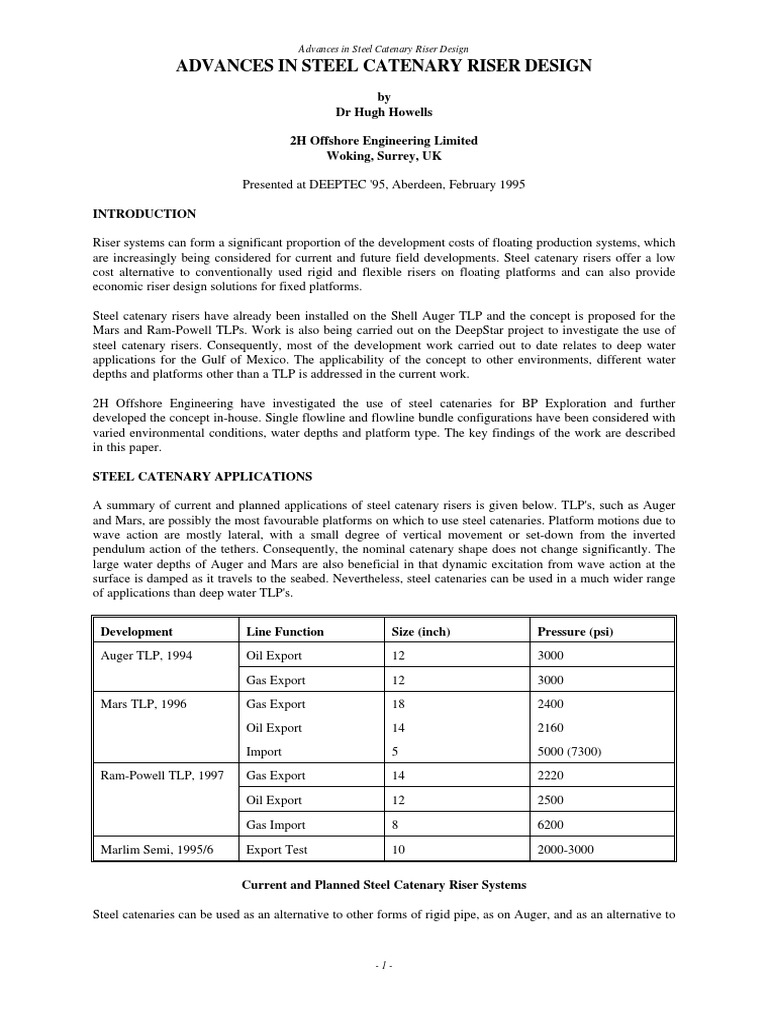 Steel Catenary Riser Innovations | PDF | Fatigue (Material) | Pipe ...