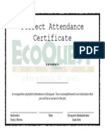 Perfect Attendance Certificate: Is Presented To