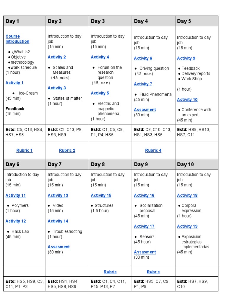12-Day Course Schedule Overview | PDF