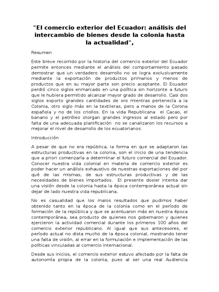 Historia del Comercio Exterior en Ecuador | PDF | Ecuador | Comercio