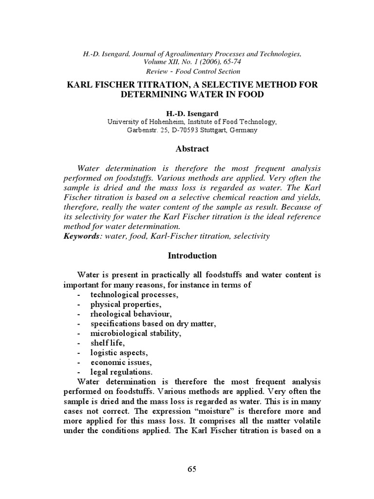 Karl Fischer Titration PDF Titration Chemistry