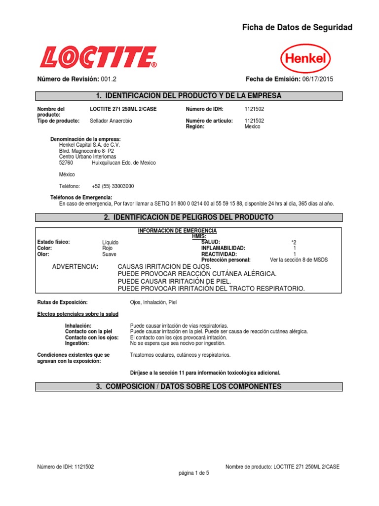 Hoja de seguridad LOCTITE 271