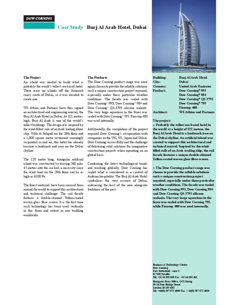Case Study Burj Al Arab Hotel, Dubai PDF Dubai Business