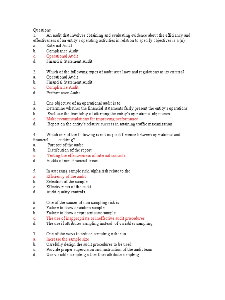 Auditing Questions Financial Audit Audit