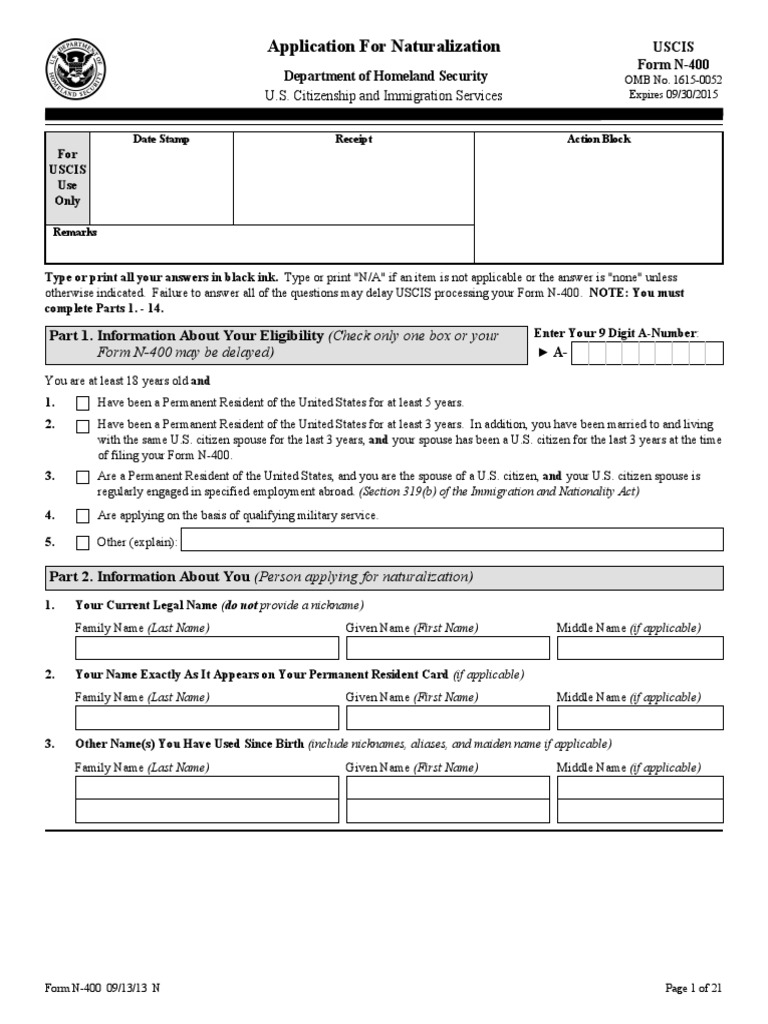 N 400 | PDF | Citizenship Of The United States | United States Citizenship  And Immigration Services
