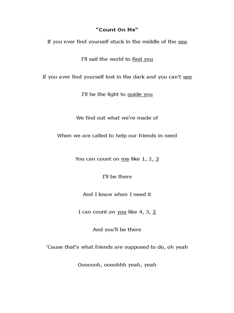 Count On Me Lyrics PDF