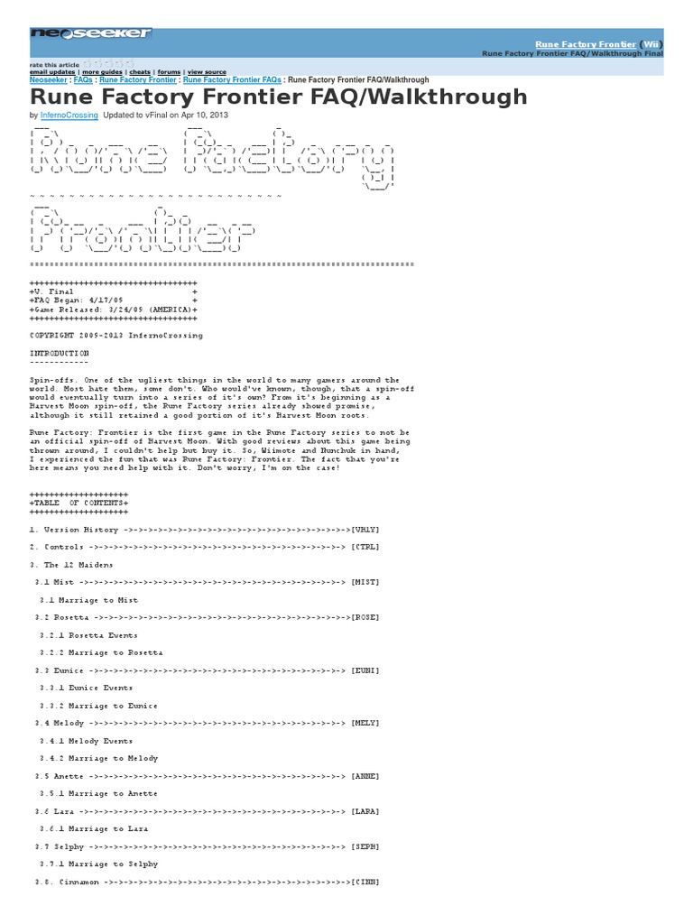 Rune Factory Frontier Full Guide | PDF | Strategy Guide | Nature