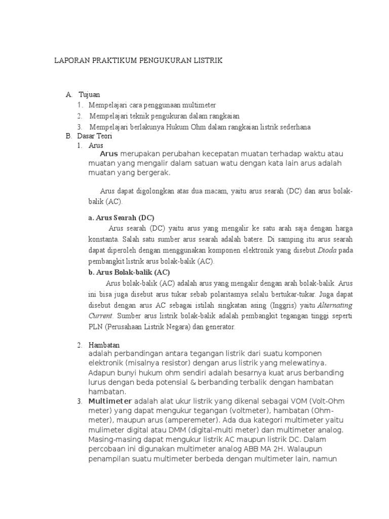 Laporan Praktikum Pengukuran Listrik