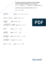 Avaliação de Matemática 8a Valor Numerico