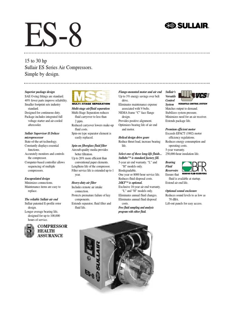 sullair ES8 | Gas Compressor | Bearing (Mechanical)