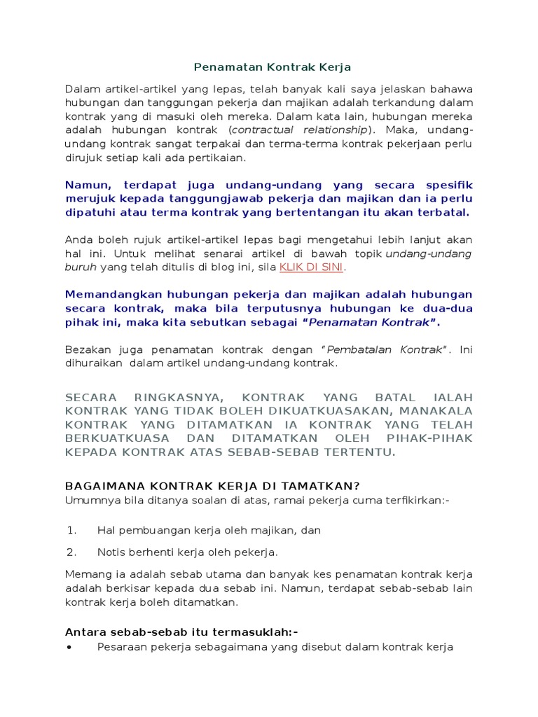Contoh Surat Rayuan Penamatan Kontrak