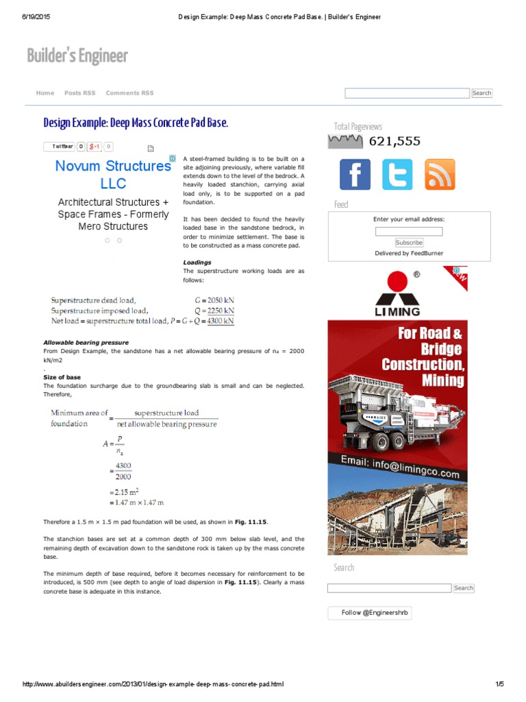 Design Example Deep Mass Concrete Pad Base Pdf Deep Foundation