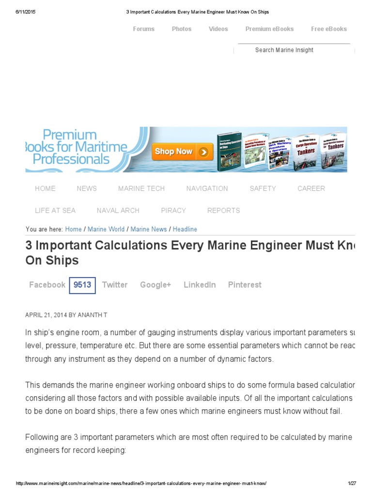 3 Important Calculations Every Marine Engineer Must Know On Ships | PDF ...