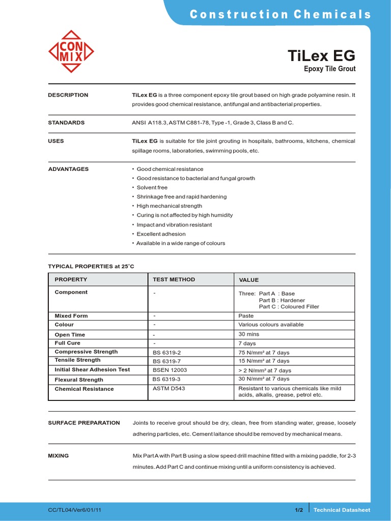 Conmix TiLex EG Epoxy Tile Grout PDF Epoxy Materials