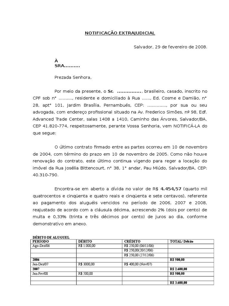 Notificação Extrajudicial  Aluguel