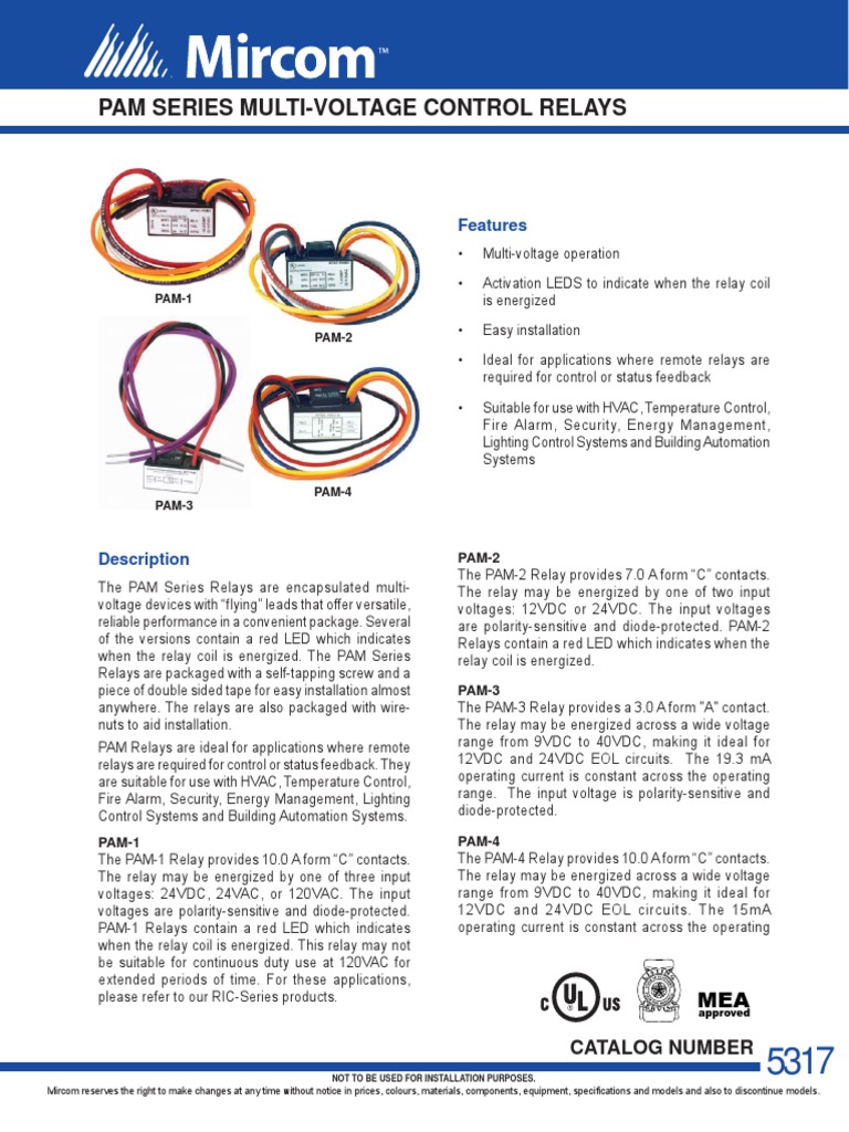 Pam Series MultiVoltage Control Relays Features PDF Building