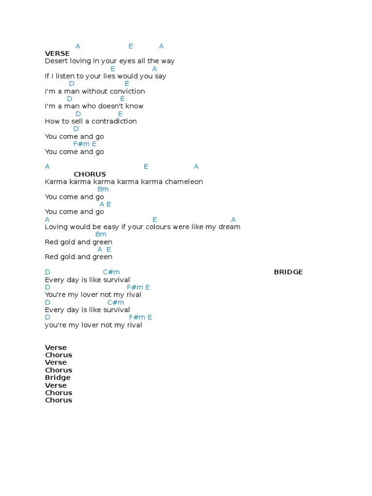 Karma Chameleon Chords