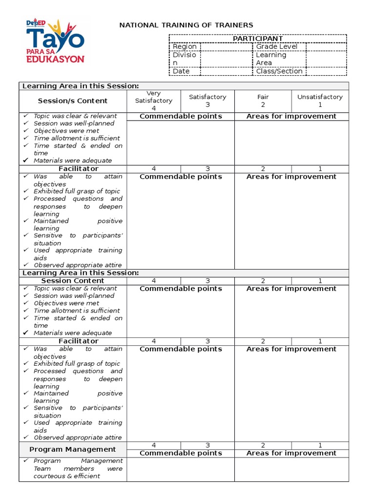 Form D.2 NEAP Daily Session - Facilitator Form | PDF | Career & Growth