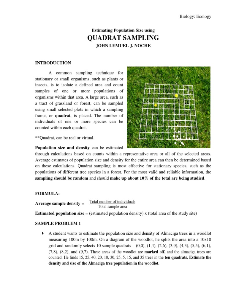 Quadrat Sampling for Population Estimation | PDF | Sampling (Statistics ...