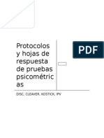 Protocolos y hojas de respuesta de pruebas psicométricas DISC, CLEAVER, KOSTICK, IPV