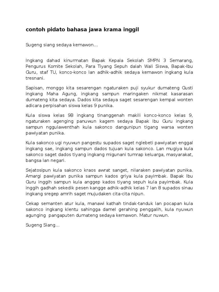 Contoh Pidato Bahasa Jawa Tentang Perpisahan Kelas 9