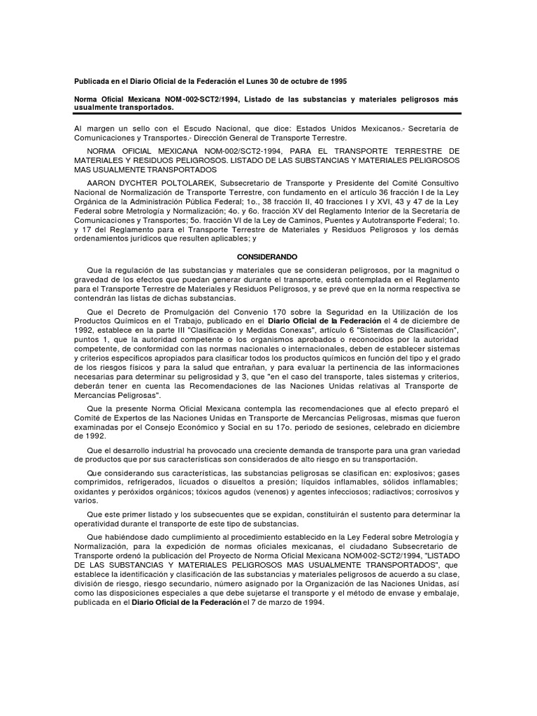 NOM002SCT21994 Mercancías peligrosas Nitrato