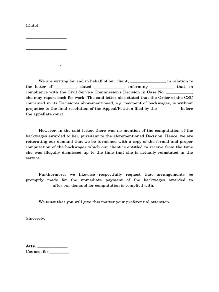 Sample Demand Letter