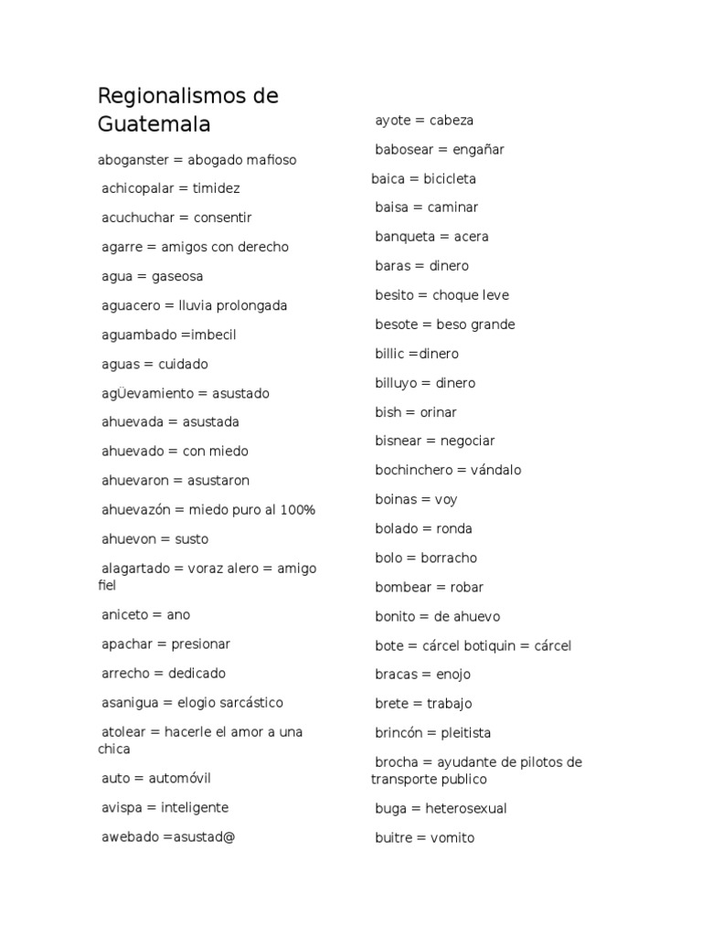 Ejemplos de Regionalismos en Guatemala | PDF | Alimentos | Salud y ...