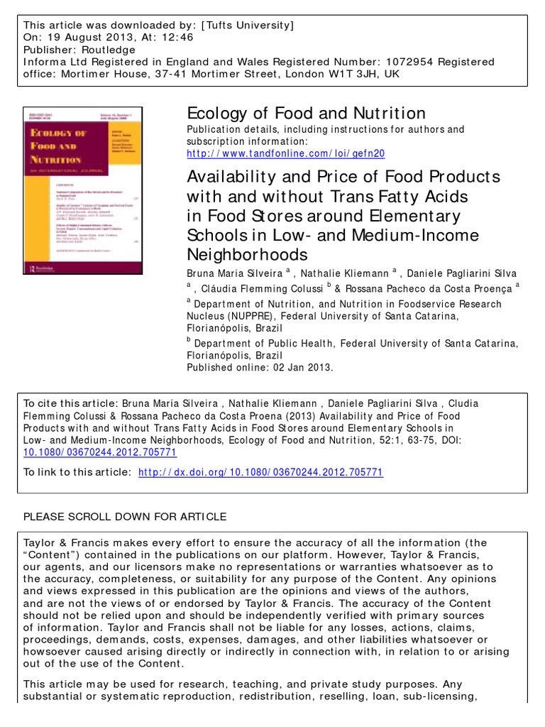 Ecology of Food and Nutrition PDF Trans Fat Vegetable Oil