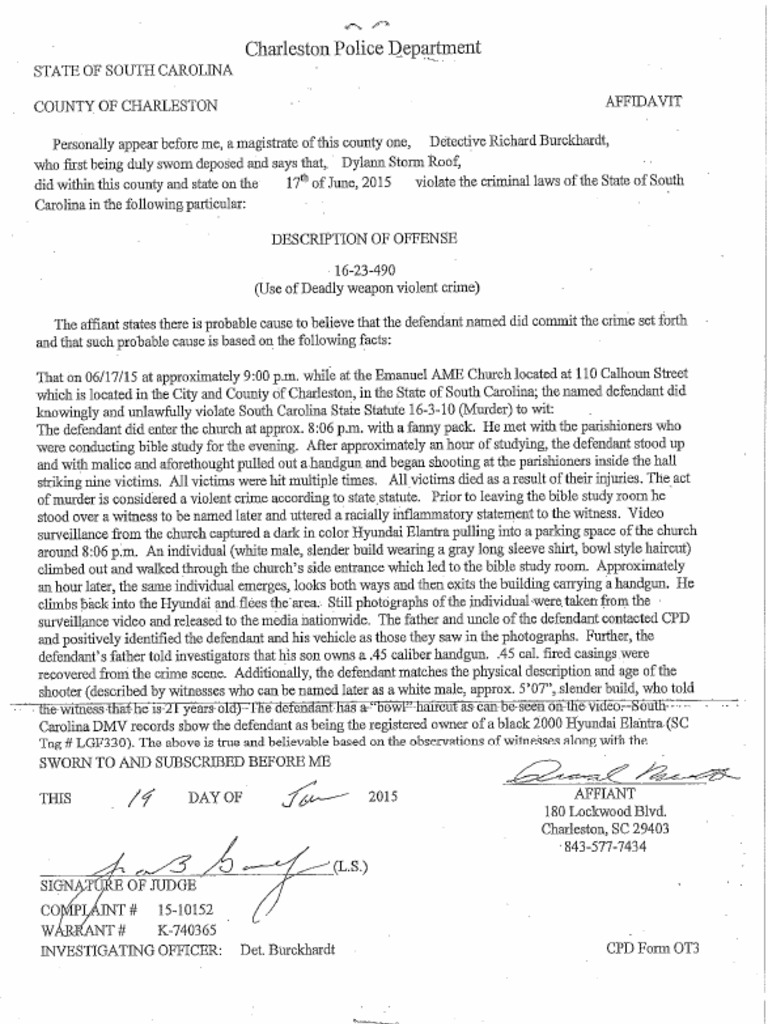 Dylann Roof Warrant