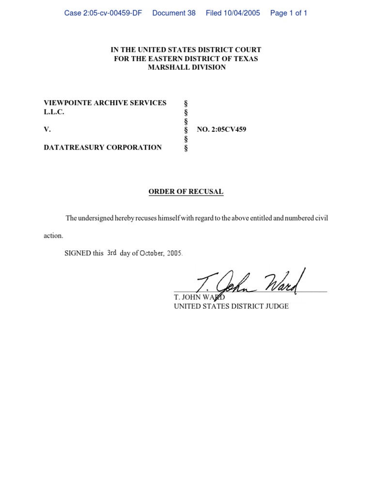 Order of Recusal in Viewpointe Case | PDF