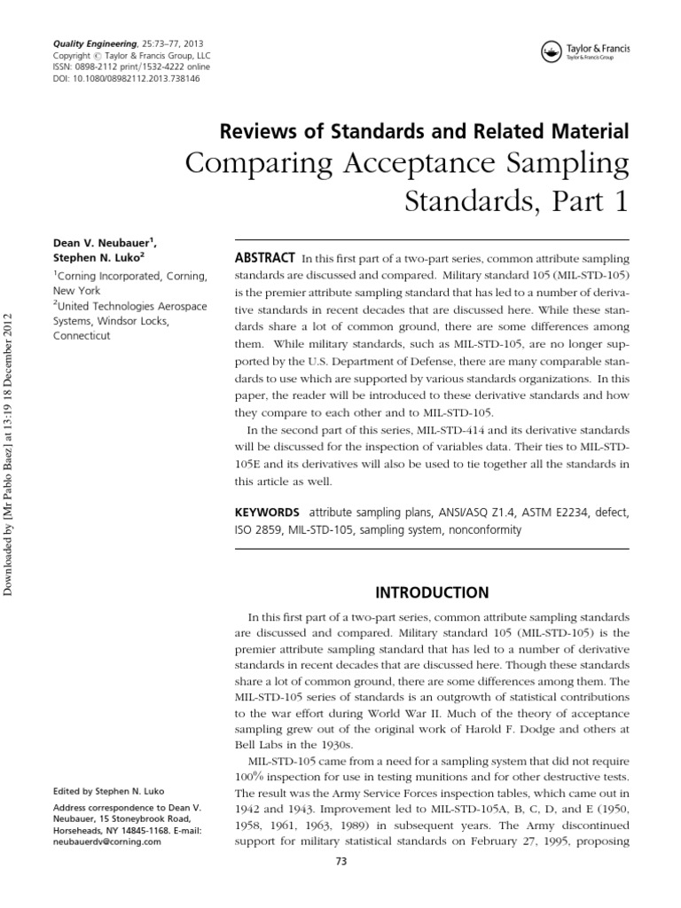 Acceptance Sampling Standards Part 1 | PDF | Business