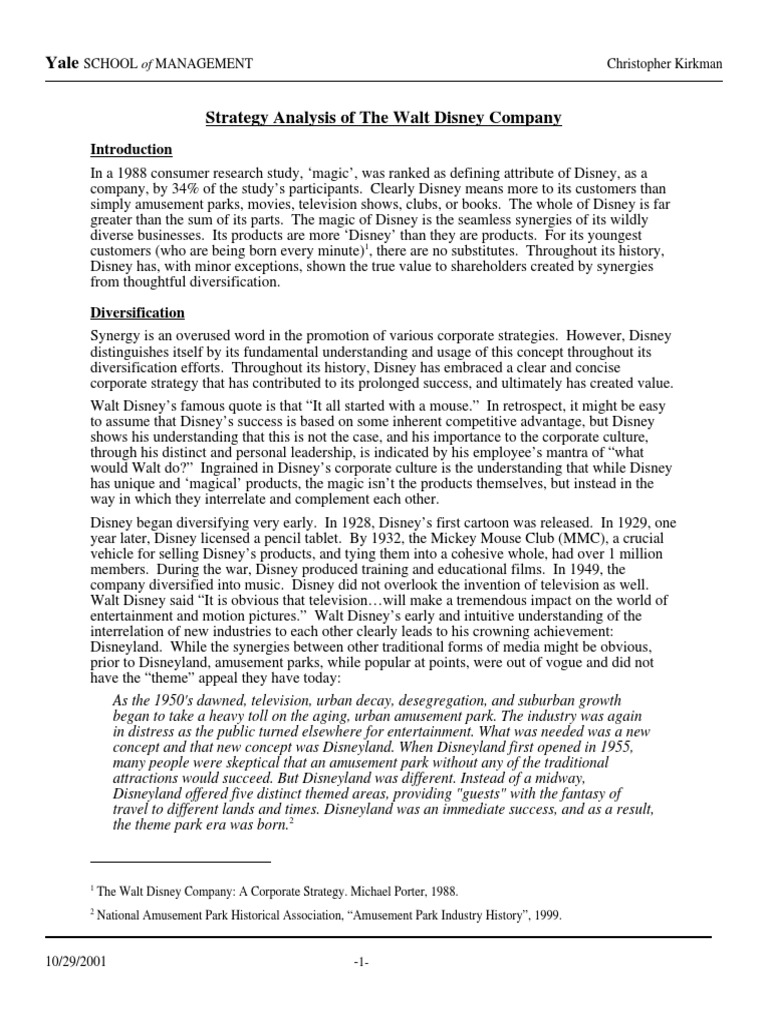 Case Analysis Disney PDF The Walt Disney Company Disneyland