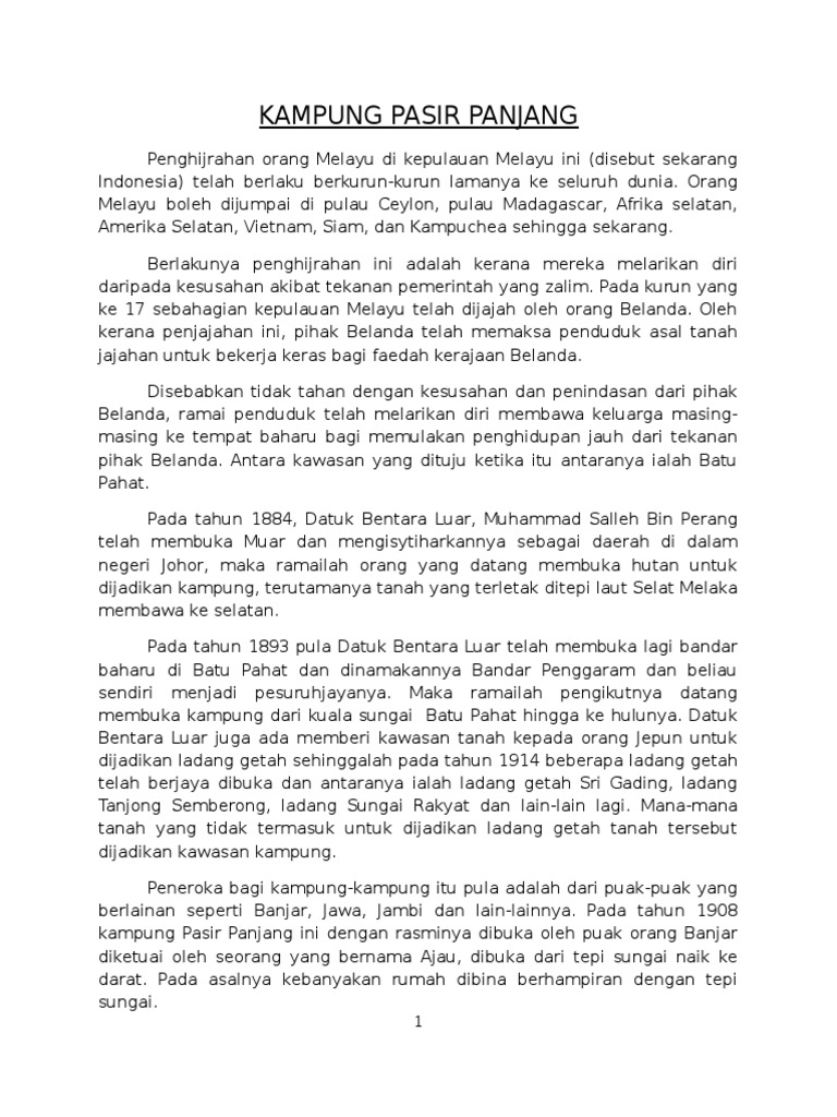 Sejarah Kampung Pasir Panjang Pdf