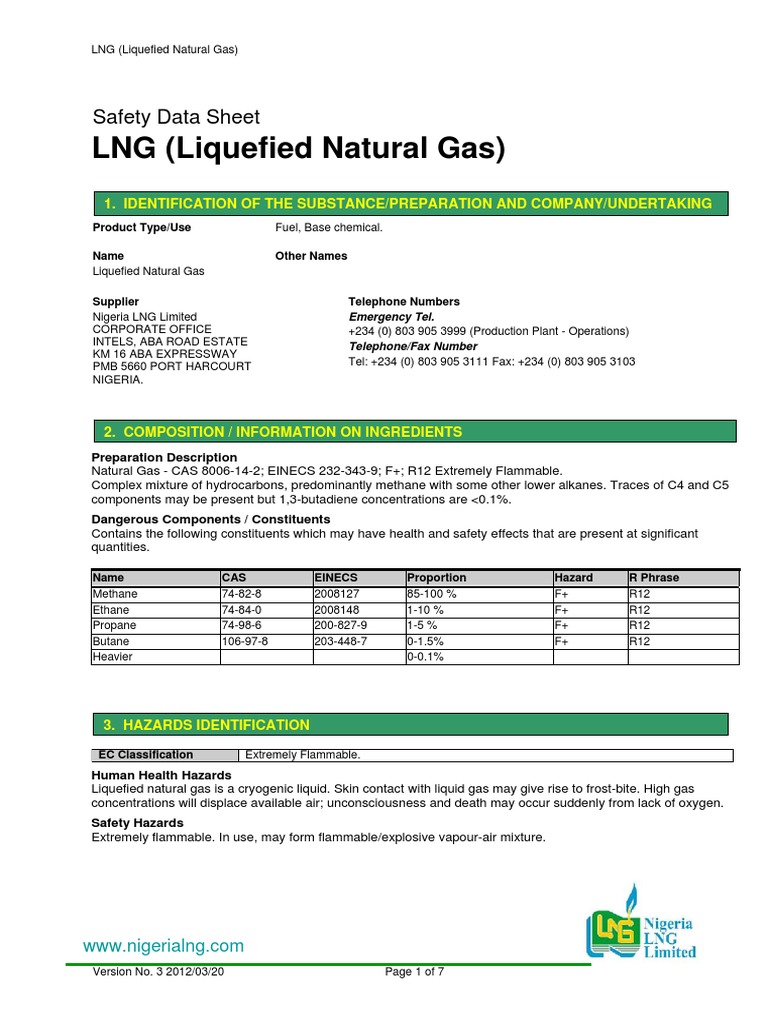 Msds Eng PDF Liquefied Natural Gas Dangerous Goods