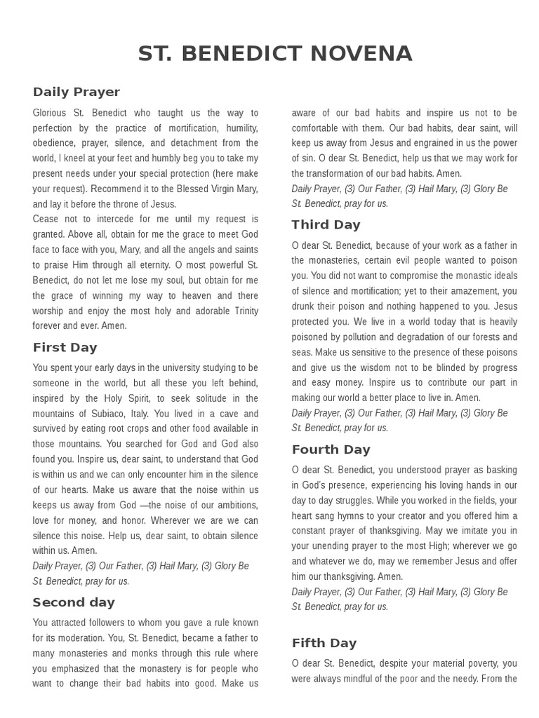 St. Benedict Novena PDF Lord's Prayer Prayer