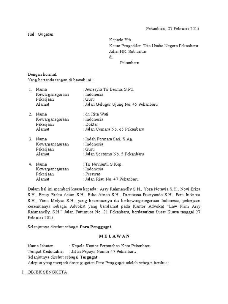 Surat Gugatan Ptun