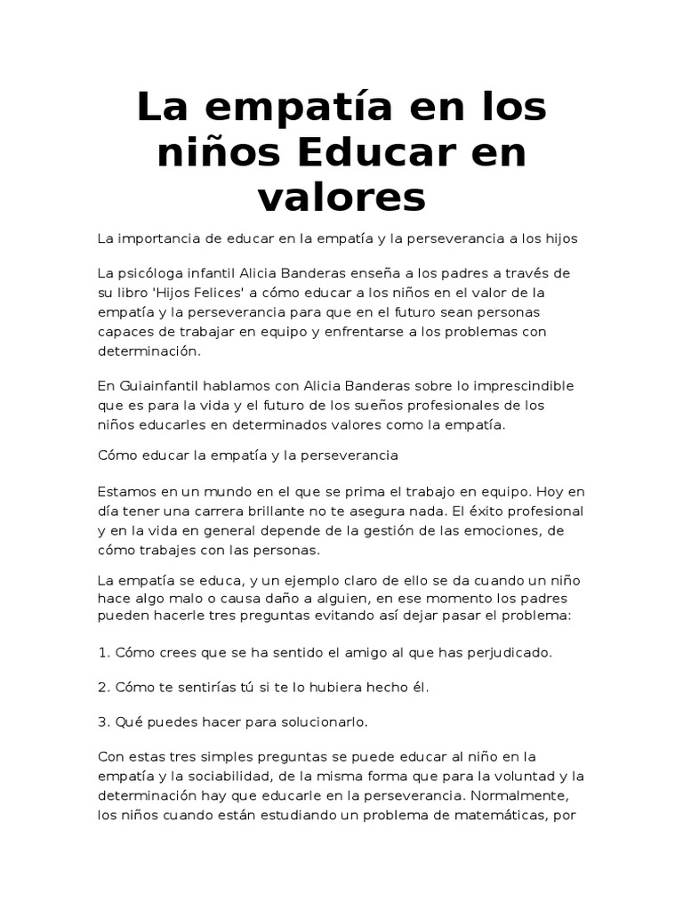 Educar la empatía en niños | PDF | Salud y bienestar | Estilo de vida