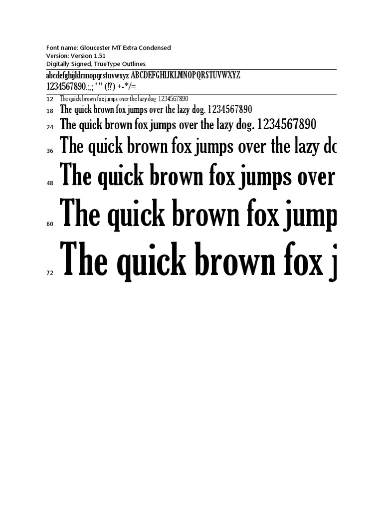 Gloucester Mt Extra Condensed Truetype Pdf Computer File Formats Application Software