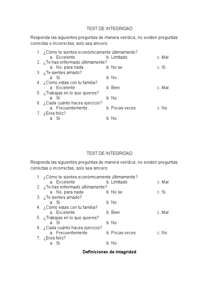 Test de Integridad | PDF | Moralidad | Palabra