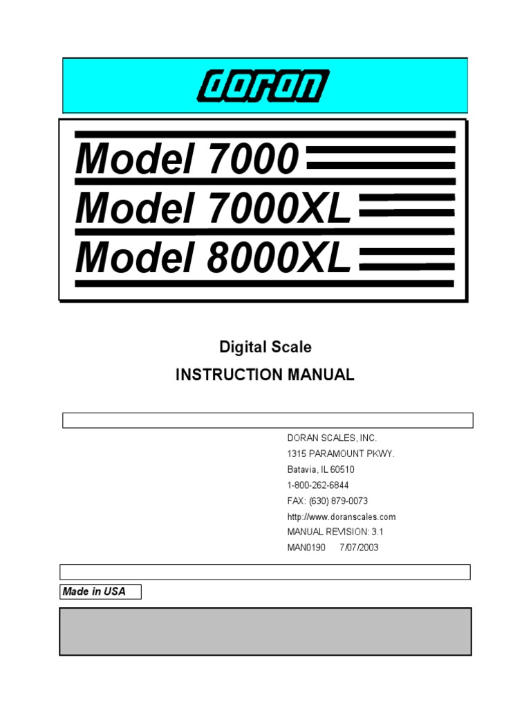 Doran 7000xl Digital Scale PDF Battery Charger Computer Data
