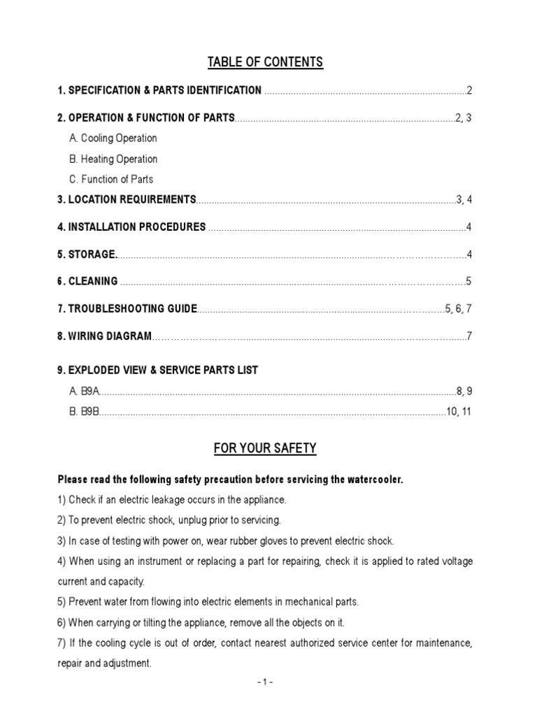 Clover B9A Water Dispenser Service Manual PDF Water Heating