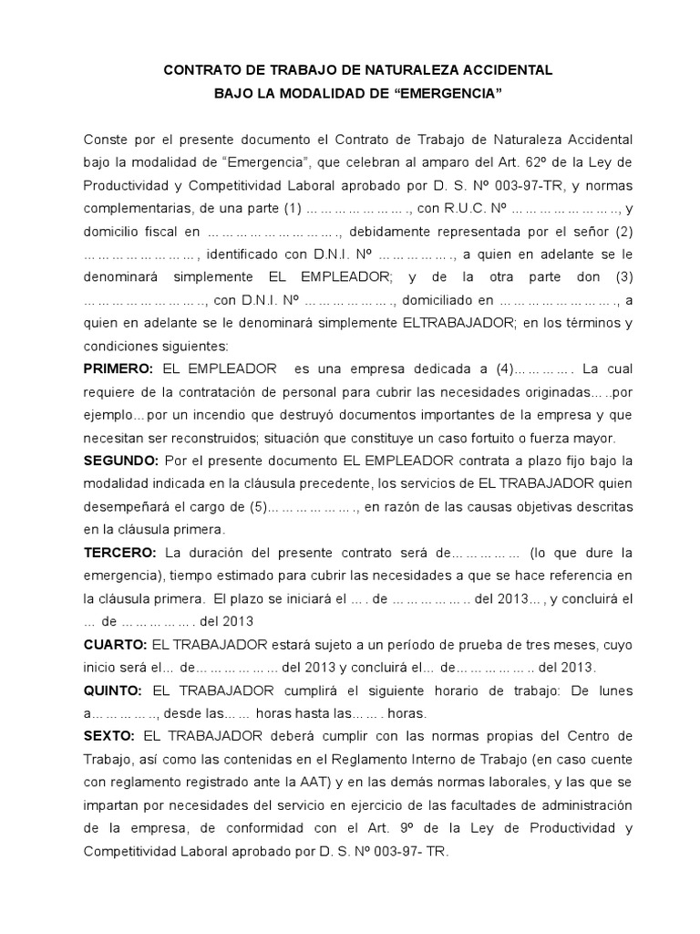Contrato de Trabajo por Emergencia | PDF | Derecho laboral ...