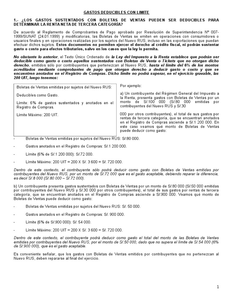 Límites de Gastos Deducibles | PDF | Impuesto sobre la renta | Impuestos