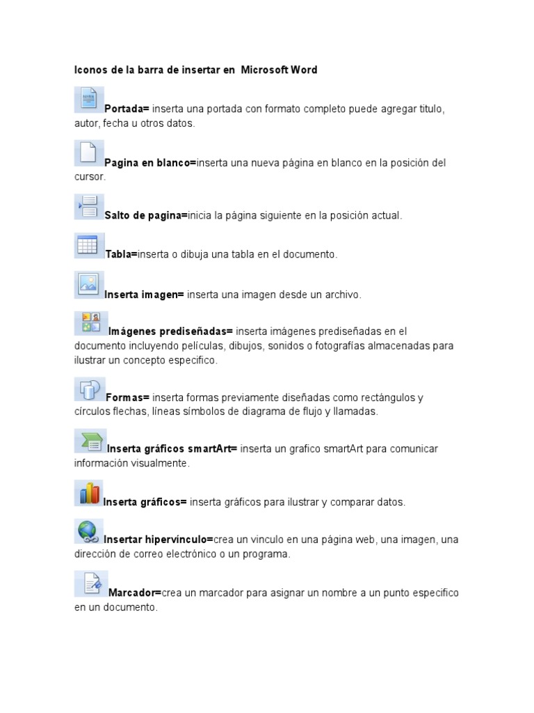 Funciones del Menú Insertar en Word | PDF | Documento | Imagen