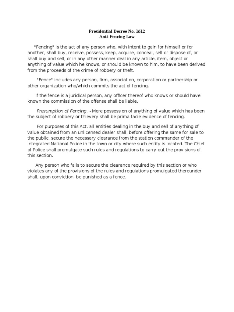 Presidential Decree No. 1612 AntiFencing Law PDF