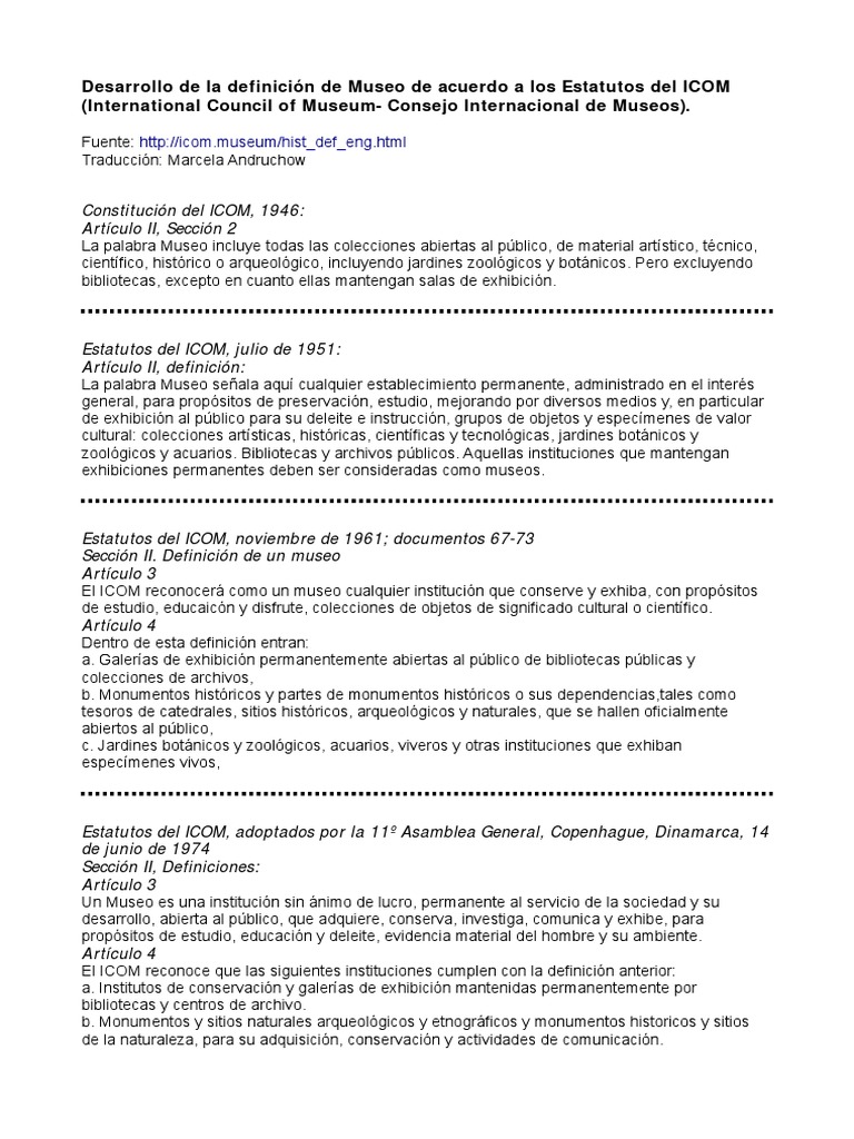 Definiciones Del Museo Por El ICOM | PDF | Museo | zoo